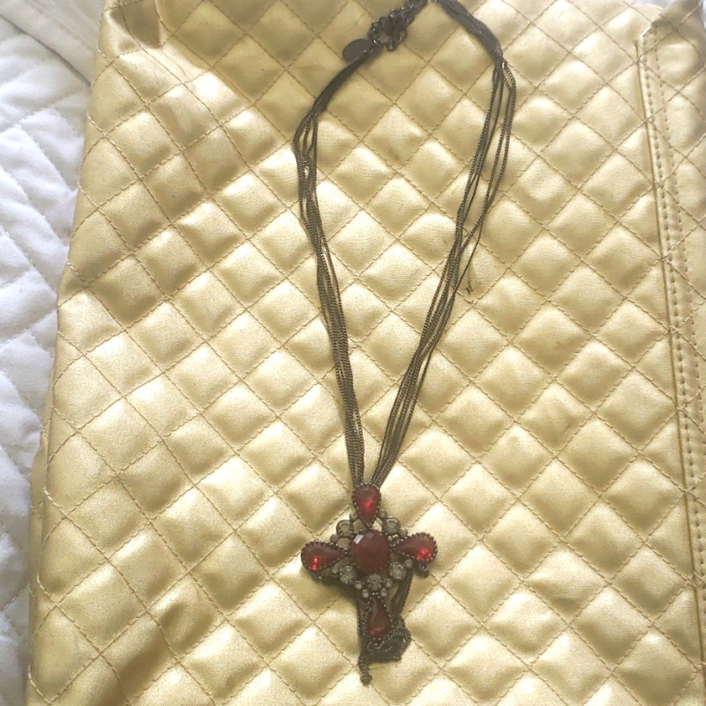 Cross necklace with red stones